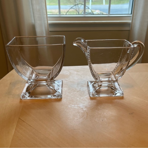 Antique 1880 Riverside Glass Co glass Medallion Victorian Creamer and Sugar Bowl